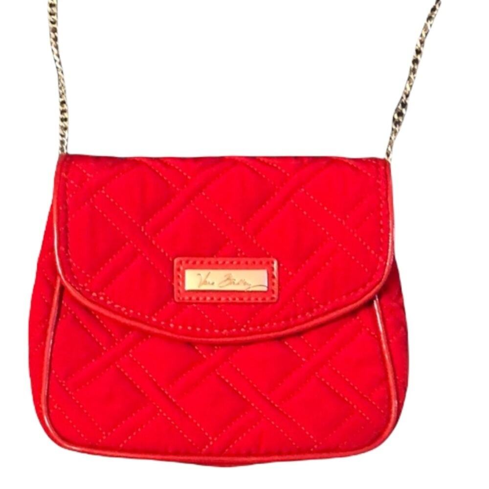 Vera Bradley Bag Crossbody Purse Red with Leave Pattern Interior Silver Accents